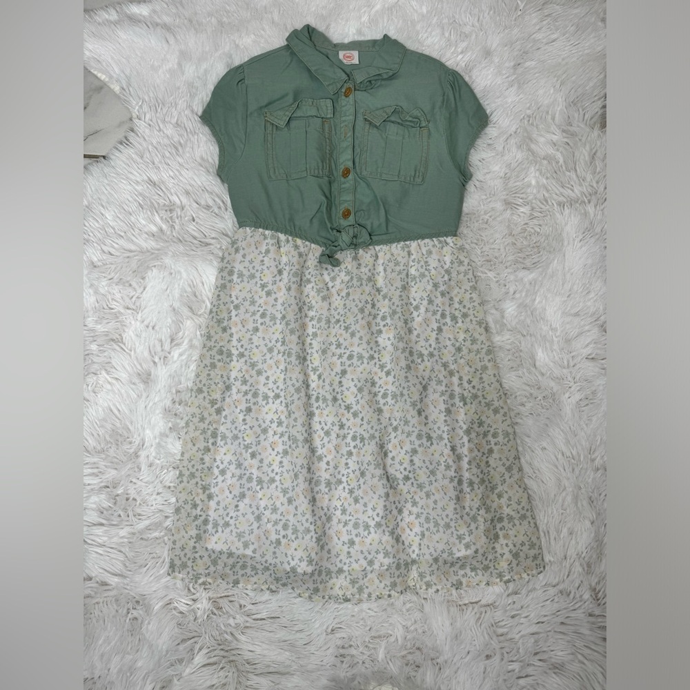 Denim green floral kids dress